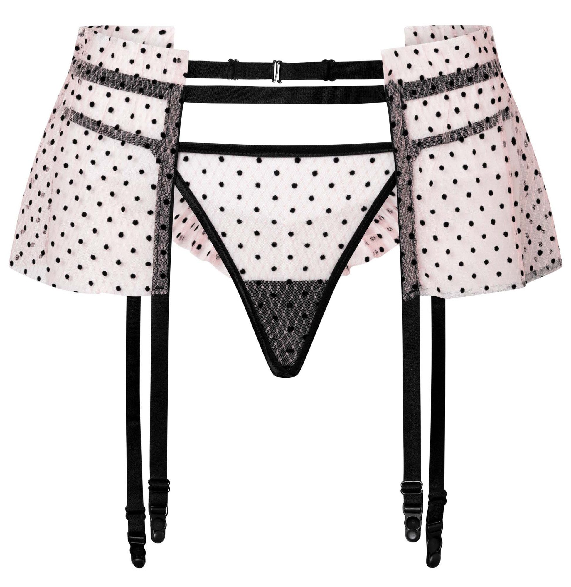 Fiore Ремень для чулков Sensual, Ремень для чулков + String-Tanga aus transparentem Tüll mit Pünktchenmuster