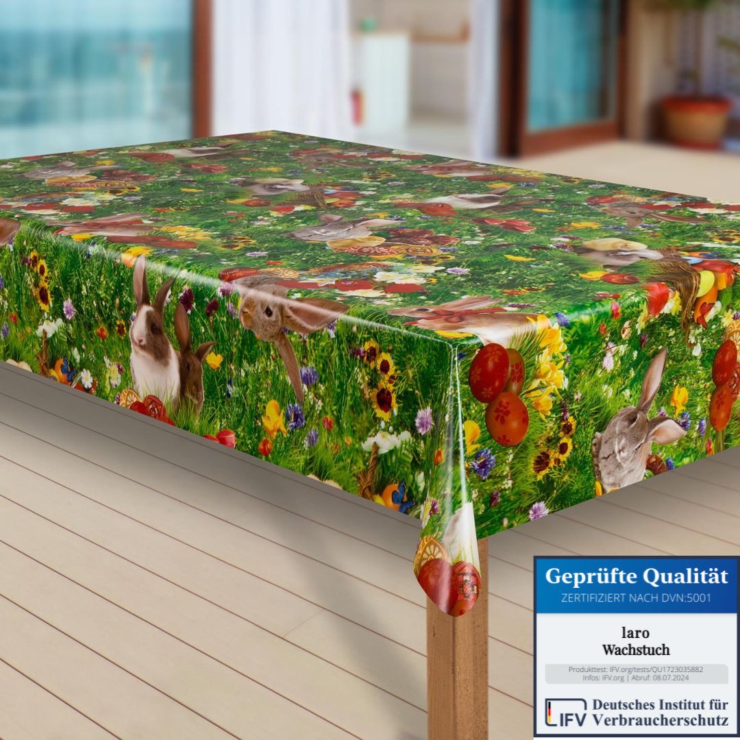 laro Tischdecke Wachstuch-Tischdecken Abwaschbar Ostern Blumenwiese Hase re günstig online kaufen