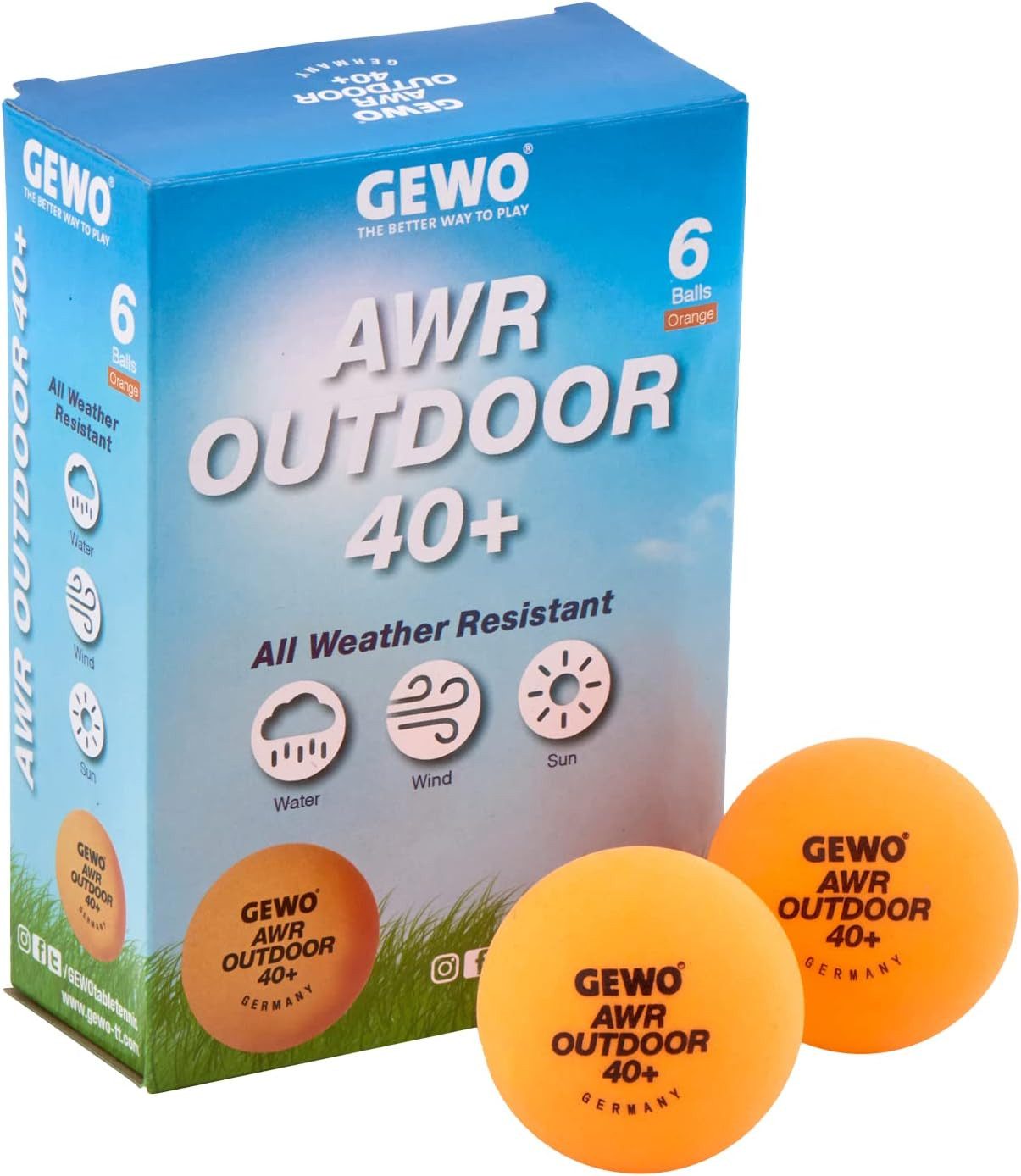 Gewo Tischtennisball 6er Pack, Outdoor AWR 40+, Tischtennisbälle, orange (6-St)