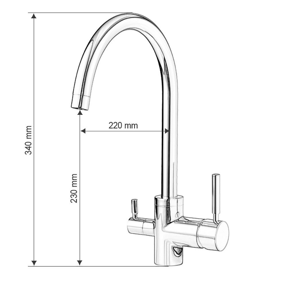 für Osmoseanlagen Wasserhahn Küchenarmatur 3 (1-St) Wege Negro SONVITA