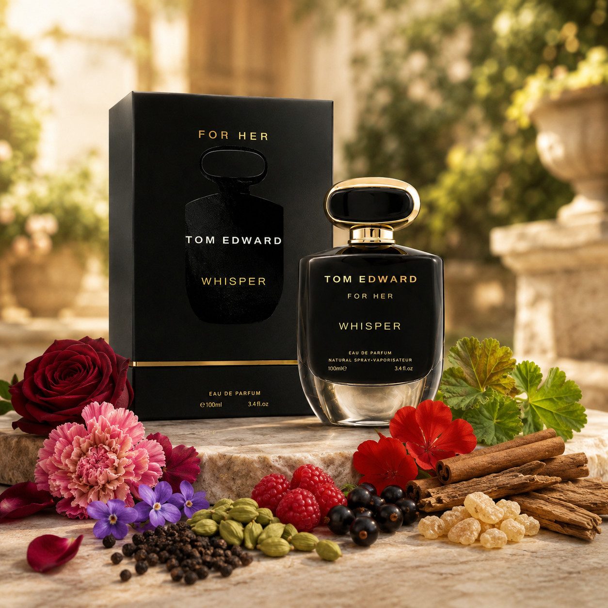 TOM EDWARD Eau de Parfum Tom Edward Whisper for Her Damenduft Orientalish Fructig e100 ml, Hergestellt in UK, Premium Damenduft, Langanhaltend, Schone Verpackung
