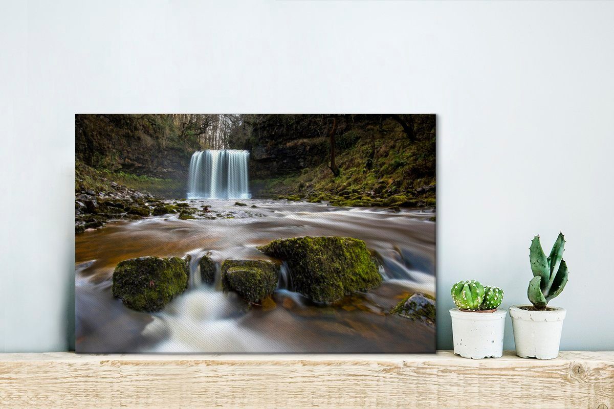 OneMillionCanvasses® in cm Leinwandbilder, 30x20 (1 National Wales, Brecon im Wasserfall Beacons Wandbild St), Aufhängefertig, Park Wanddeko, Leinwandbild