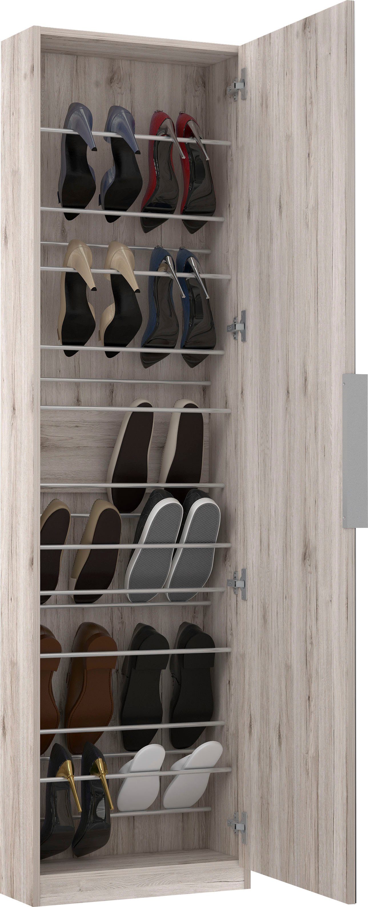 FORTE Schuhschrank Calma Schuhschrank, Spiegeltüre, 12 Paar Schuhe, Türanschlag wählbar (B/H/T : 50/179,7/20 cm) Schuhschrank mit Spiegeltüre, 180cm hoch, 12 Pa – Bild 3 von 5
