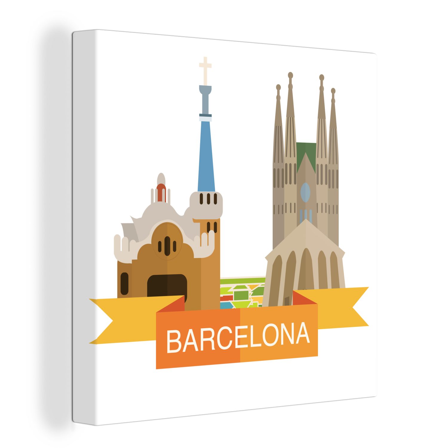 OneMillionCanvasses® Leinwandbild Eine Illustration des Stadtbilds von Barcelona, (1 St), Leinwand Bilder für Wohnzimmer Schlafzimmer