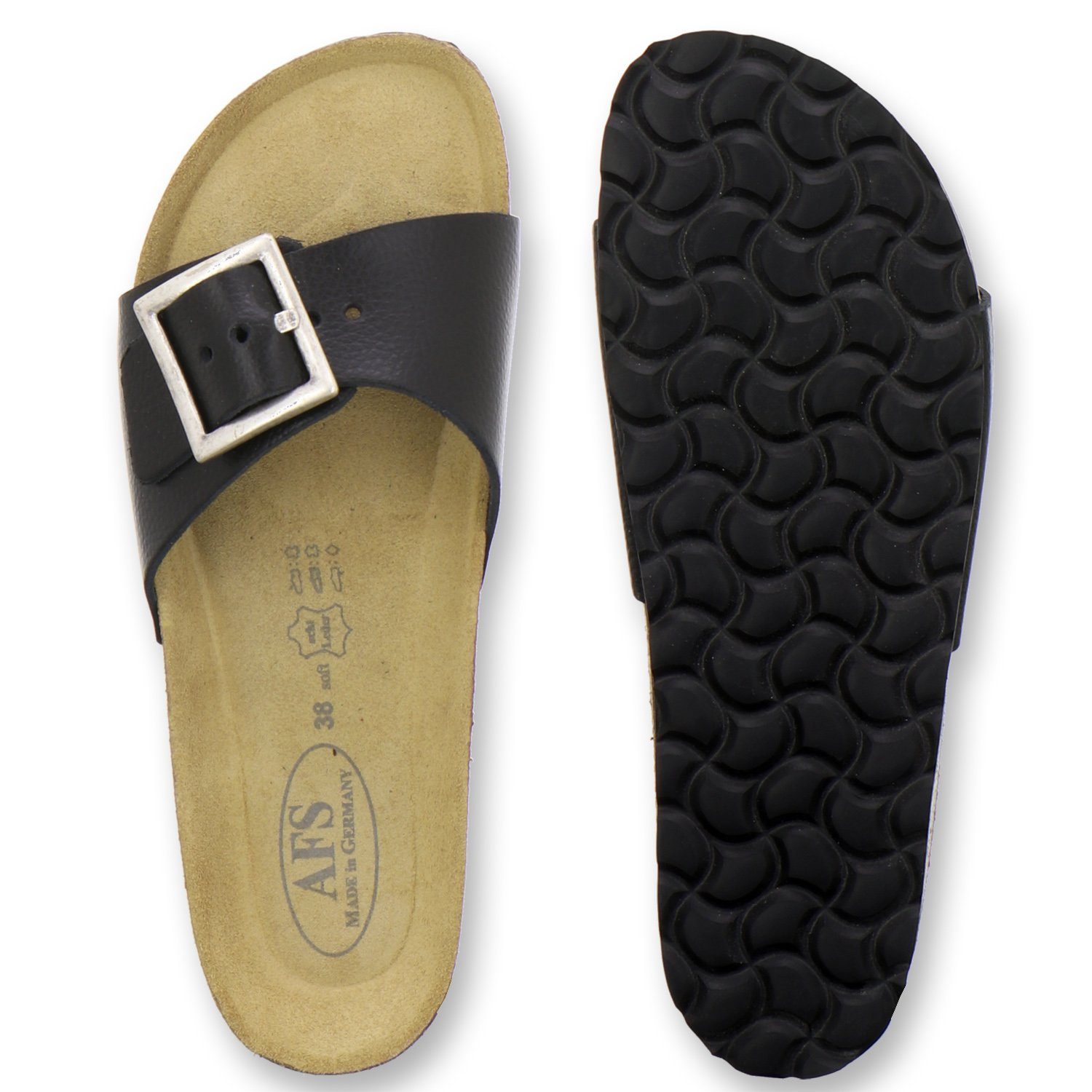in Damen sommerliche schwarz Pantoletten AFS-Schuhe Made Pantolette Glattleder Leder, für aus 2112 Germany