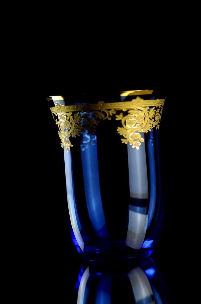 Casa Padrino Glas Luxus Barock Accessoires - - - Set Qualität 9 Luxus handbemalte - - 6er Handgefertigte Weingläser cm H. Hotel 12 & Biergläser Gold Wassergläser Wasserglas Restaurant und / Blau Ø x