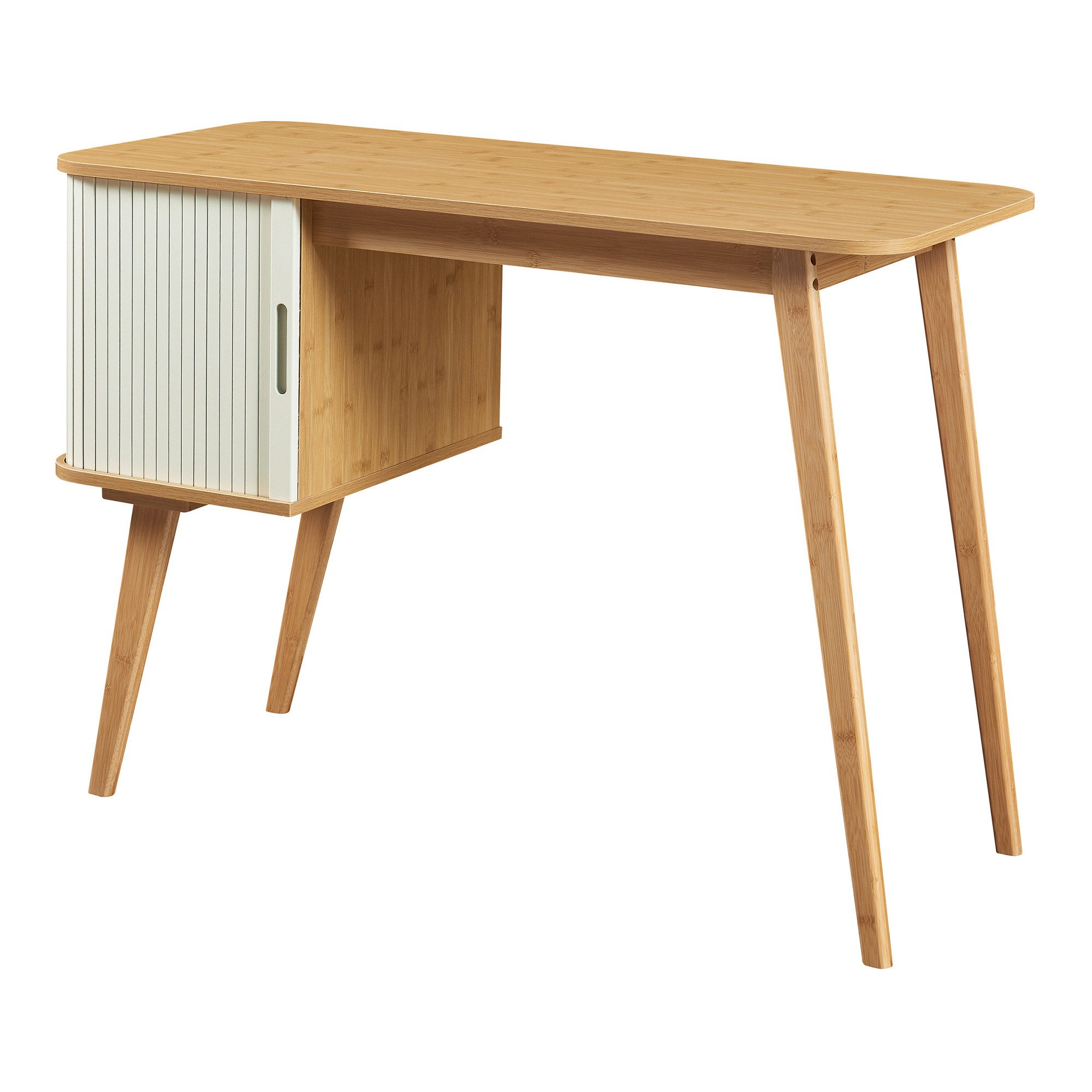 en.casa Schreibtisch, »Tysvær« mit Schrankteil 75 x 105 x 48 cm Bambus/Cremeweiß