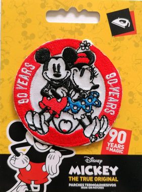 Disney Aufnäher Bügelbild, Aufbügler, Applikationen, Patches, Flicken, zum aufbügeln, Polyester, Mickey Mouse & Minnie 90 Jahre - Größe: 6,4 x 6,4 cm