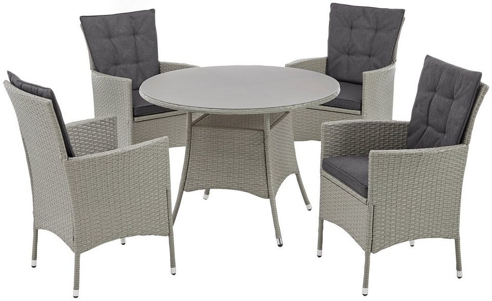 KONIFERA Garten-Essgruppe Mailand, (13-tlg), 4 Sessel, Tisch Ø 100 cm,  Polyrattan