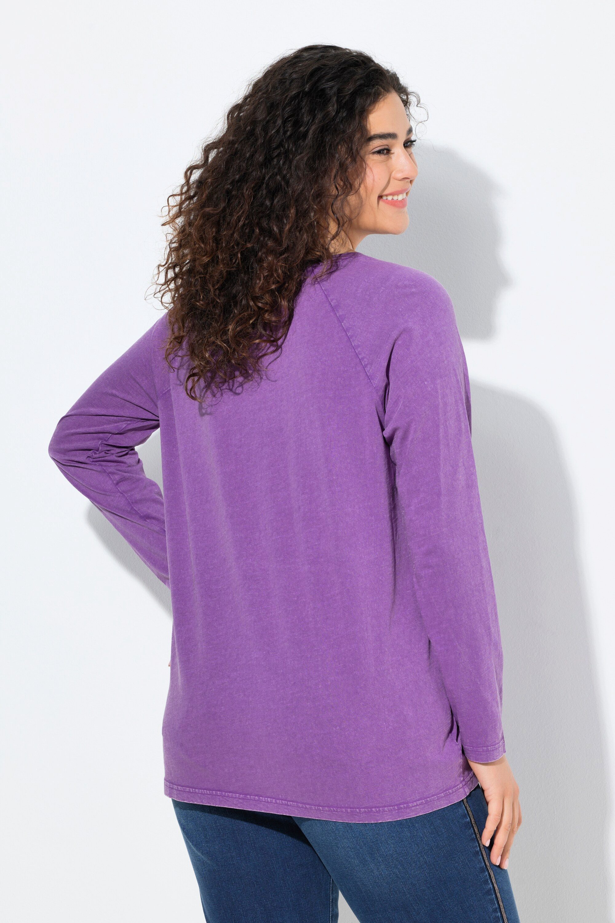 Ulla Popken T-Shirt Shirt Vintage-Look A-Linie V-Ausschnitt Langarm – Bild 3 von 4
