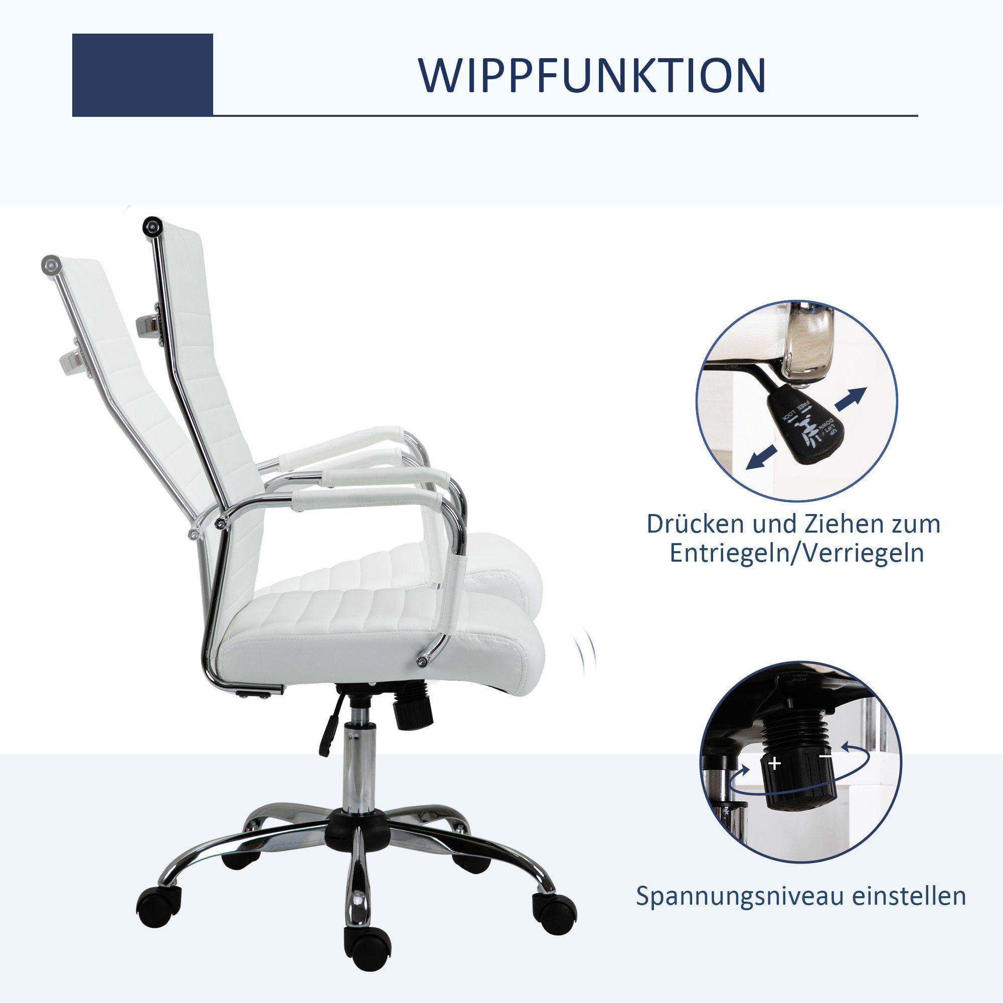 Schreibtischstuhl mit weiß Bürostuhl Wippfunktion weiß | Vinsetto