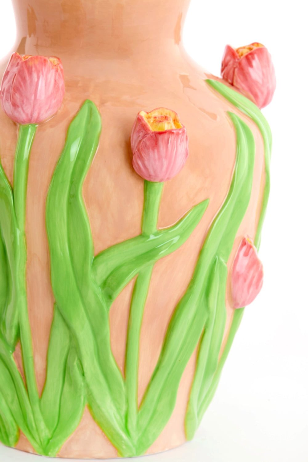 Dirk Davids Leuchten GmbH Dekovase Deko Vase Keramikvase Tulpen 3D-Relief – H 26cm / B 21,5cm – Pastell