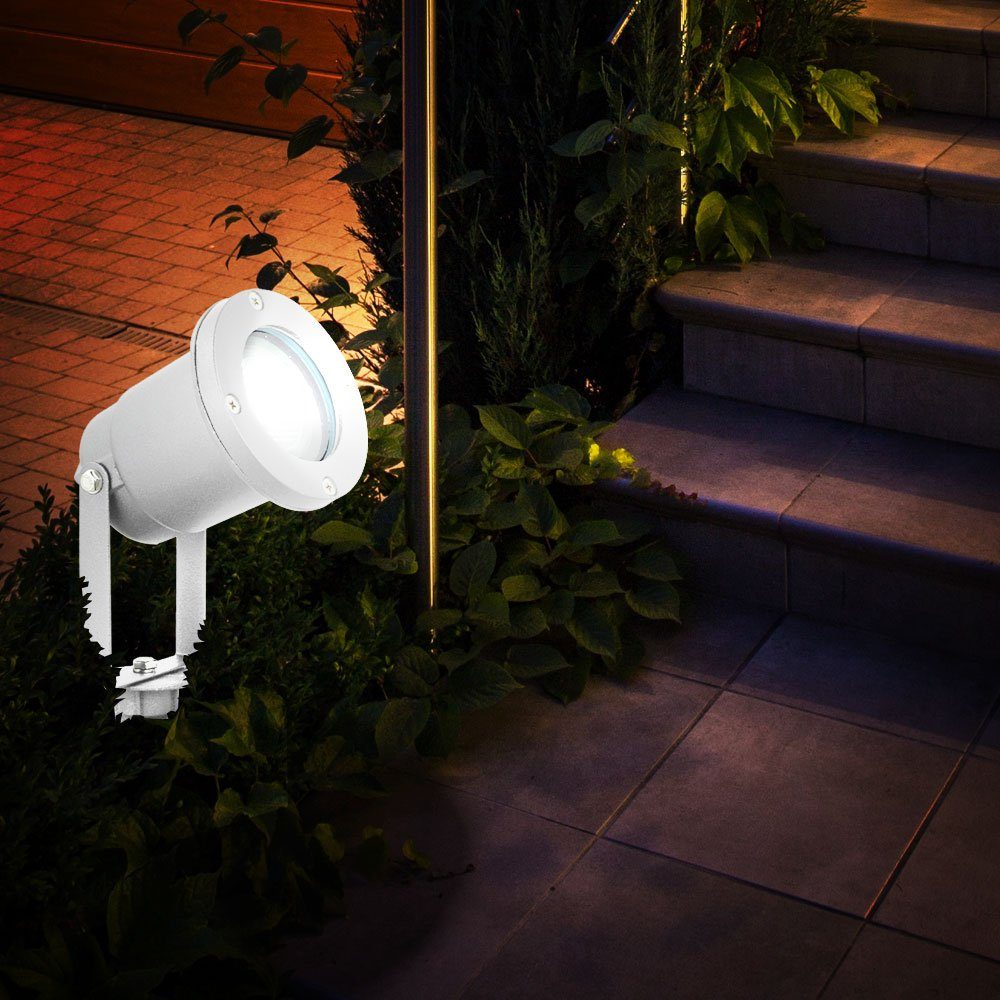 beweglich inklusive, Lampe etc-shop Steck Stand Set Erdspieß 2er Leuchtmittel Leuchten Außen im Gartenstrahler, Warmweiß, Set-