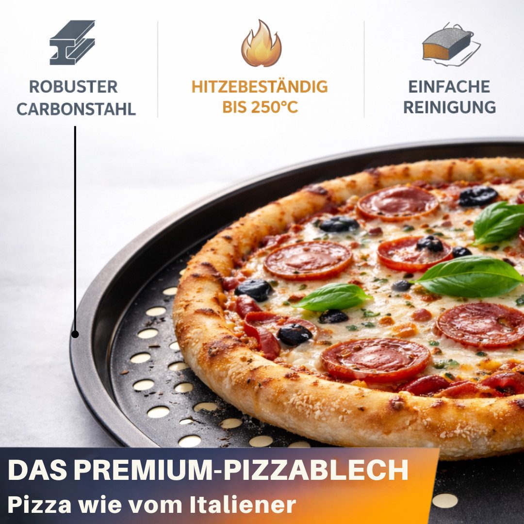 Topanbieter999 Pizzablech Pizza Backblech gelocht, Carbonstahl, (4-St), Antihaftbeschichtet, gleichmäßige Hitzeverteilung – Bild 5 von 5