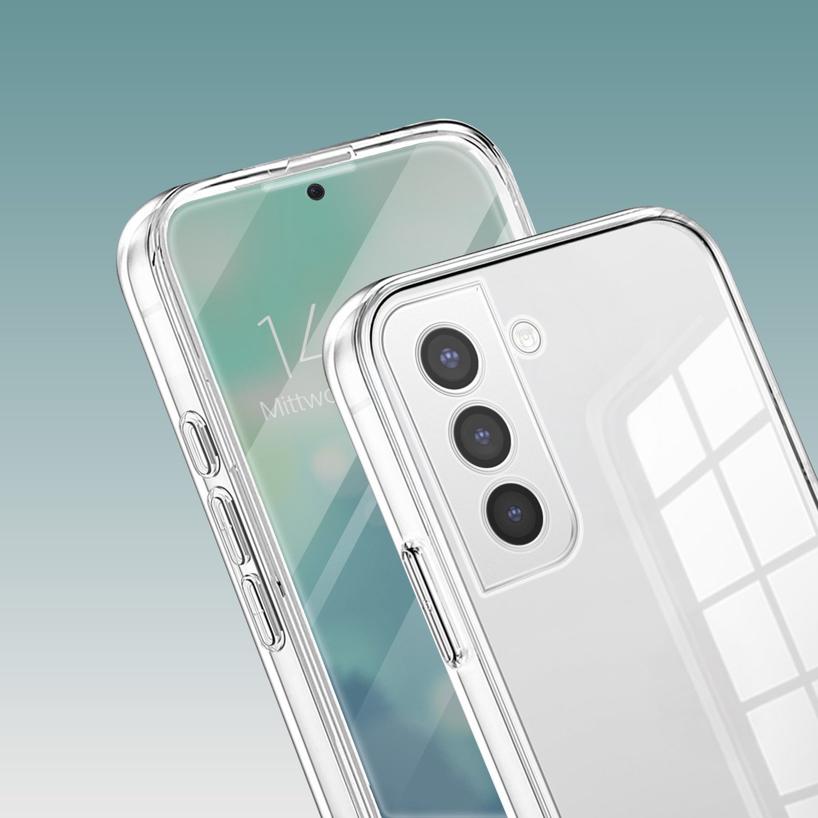 Tec-Expert Handyhülle 360 Grad Hülle für Samsung Galaxy S21 FE 6.4 Zoll, 6.4", Rundum Schutz Cover Case Hülle Transparent