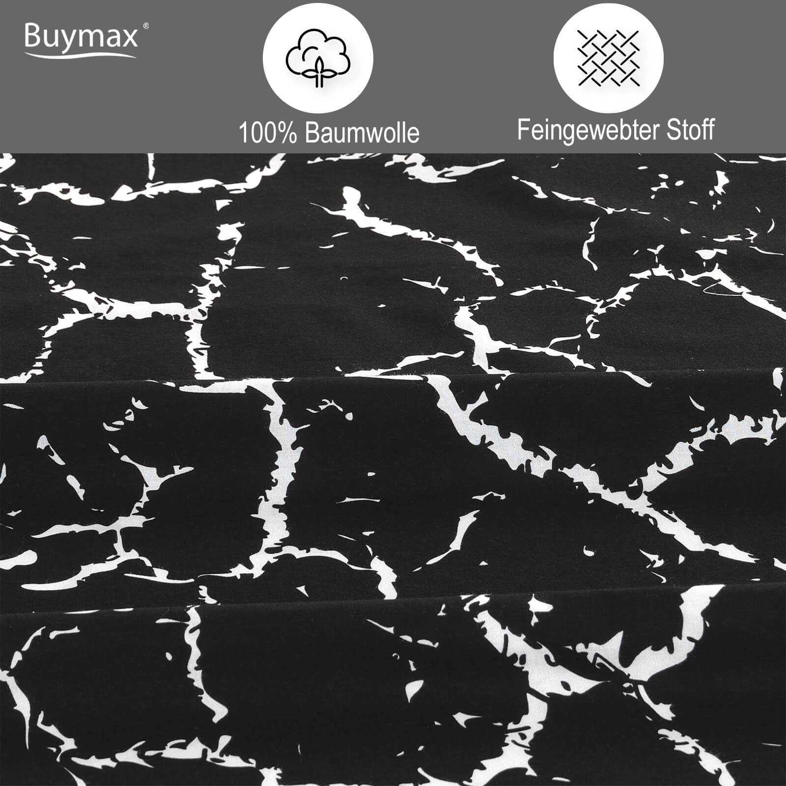 Buymax Bettwäsche Mercer, Bettgarnitur, Bettbezug Set, Renforce: 100% Baumwolle, 2 teilig, 135x200 cm, mit Reißverschluss, Muster Marmor, Schwarz, Weiß