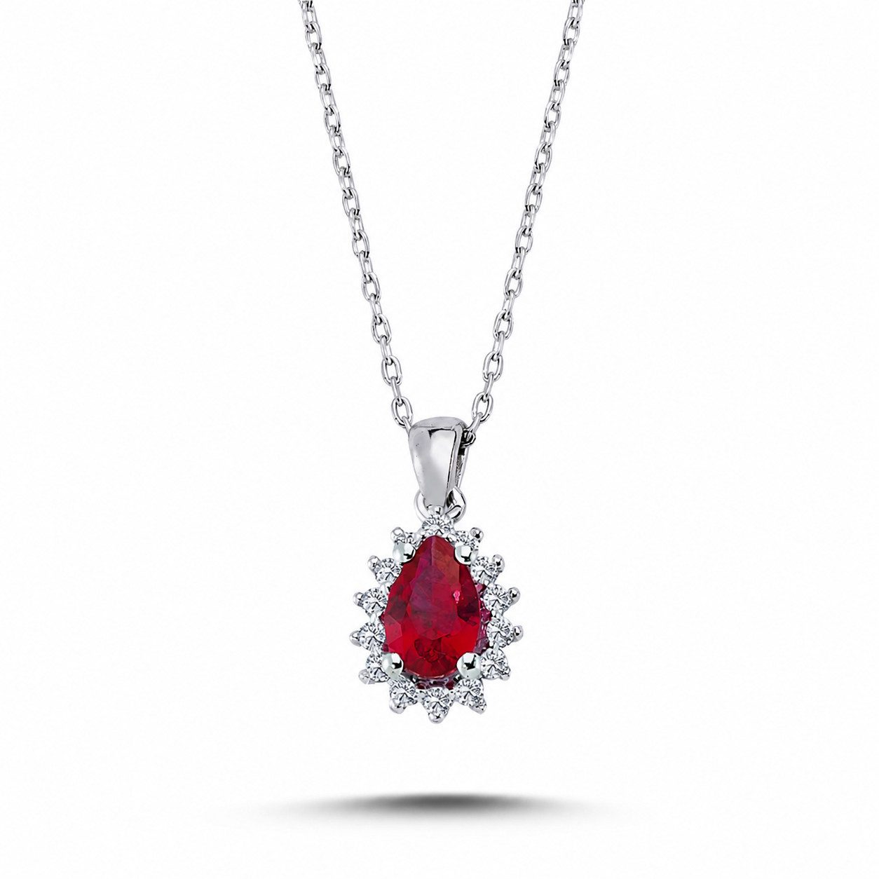 EinStein Diamant Goldkette Drop Rubin Entourage Halskette Diamanten 14 Karat Weißgold, Drop Rubin Entourage Halskette Diamanten 14 Karat Weißgold