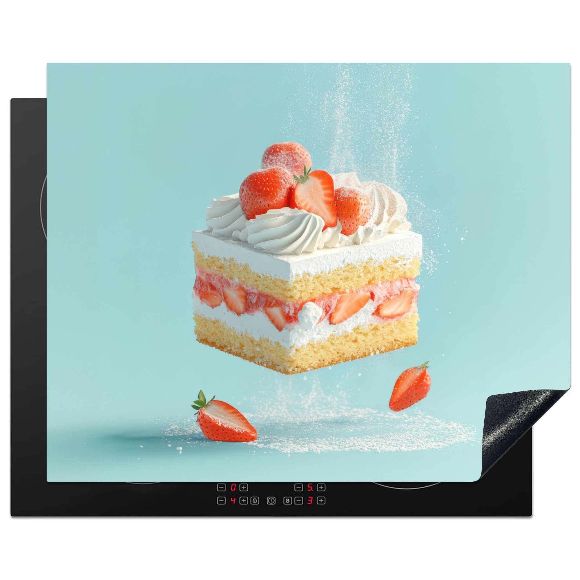MuchoWow Herd-Abdeckplatte Schlagsahne – Torte – Blau – Lebensmittel, Vinyl, (1