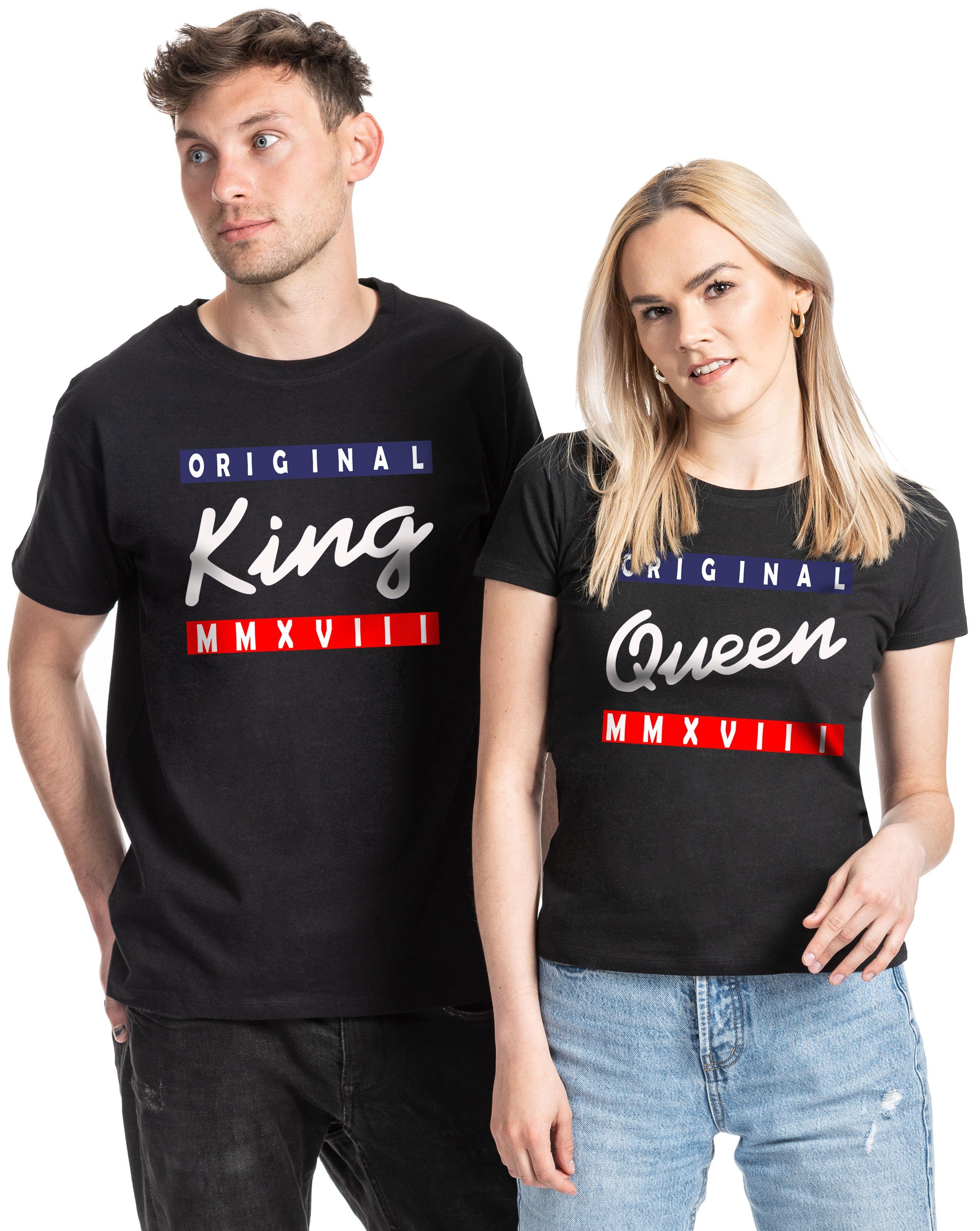 Partner Couples King Paare Print, im Print-Shirt QUEEN modischem T-Shirt Look Shop Schwarz / & mit Queen für