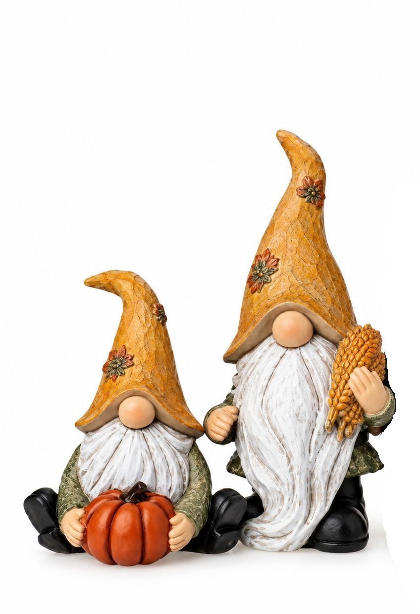 Dragimex Wichtel 2er Set Deko Wichtel mit Kürbis aus Polyresin, Herbstdeko (Spar-Set, 2er-Set)