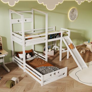 Flieks Etagenbett, Kinderbett mit Tafel und Rutsche Hochbett mit Leiter 90x200cm