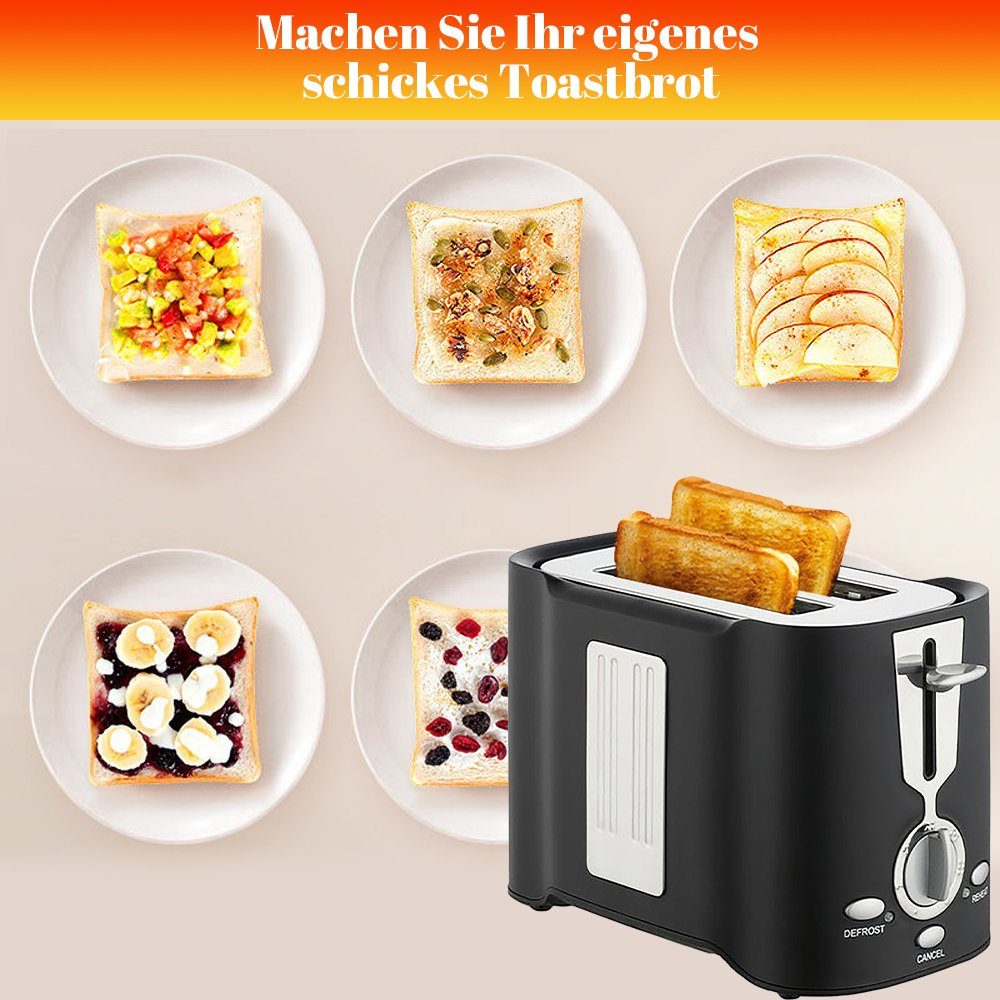 850,00 Fahrer, W, Toast, für Frühstückstoast kurze 2 Schlitze, Toaster Gebackener MDHAND Schwarz