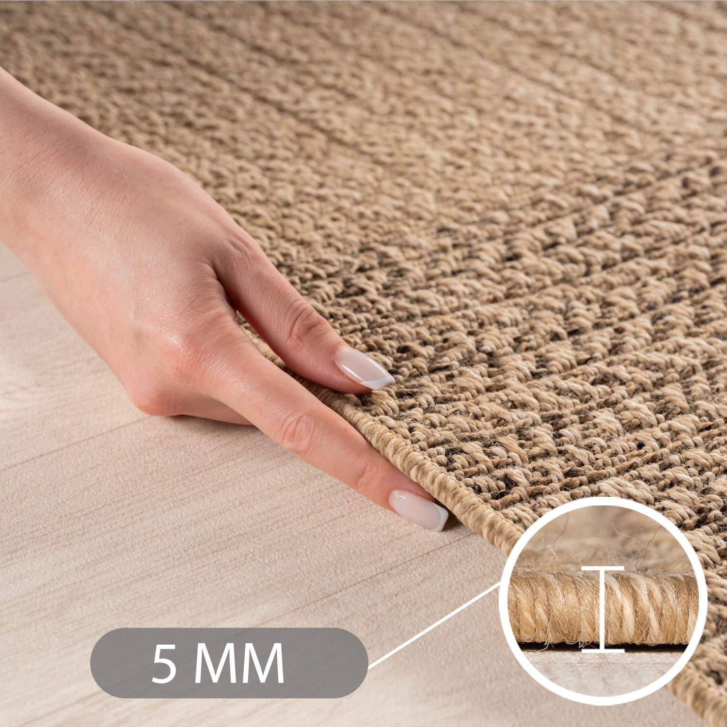 Teppium Teppich Natürlicher Jute-Optik Outdoor-Stil, Rechteckig, Höhe: 5 mm, Indoor Outdoor Teppich Wetterfest 3D Optik Wohnzimmer Küchen Terrasse