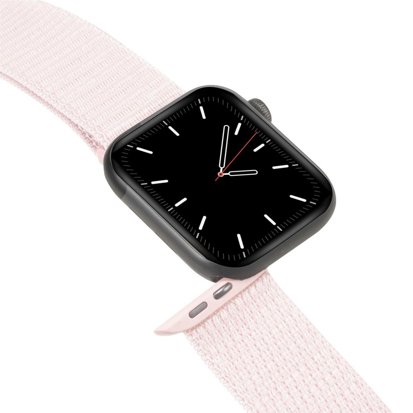 CoolGadget Smartwatch-Armband für Apple Nylon Uhren Hellrosa Ersatz Stoff mit Serie Gehäuse, Watch 8 45mm Klettverschluss Band mit