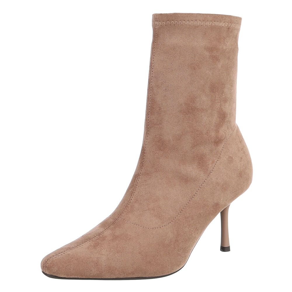 Ital-Design Damen Stiefelette mit High Heel und Sockendesign High-Heel-Stiefelette (92214111) Pfennig-/Stilettoabsatz Stiefeletten in Hellbraun