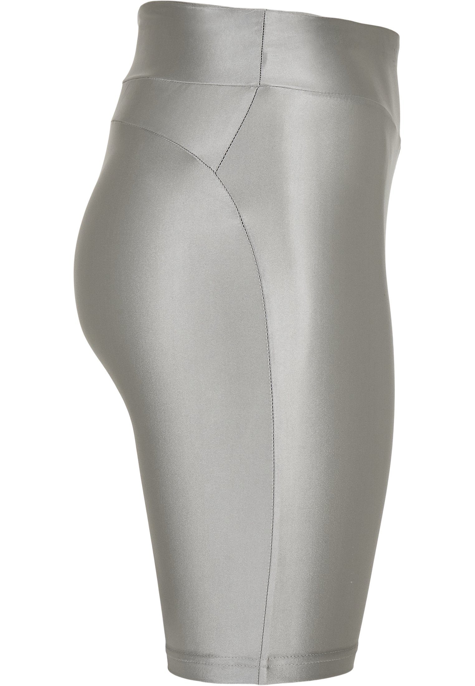 URBAN CLASSICS Stoffhose Damen (1-tlg) Shorts Shiny Highwaist Cycle darksilver Ladies Metallic