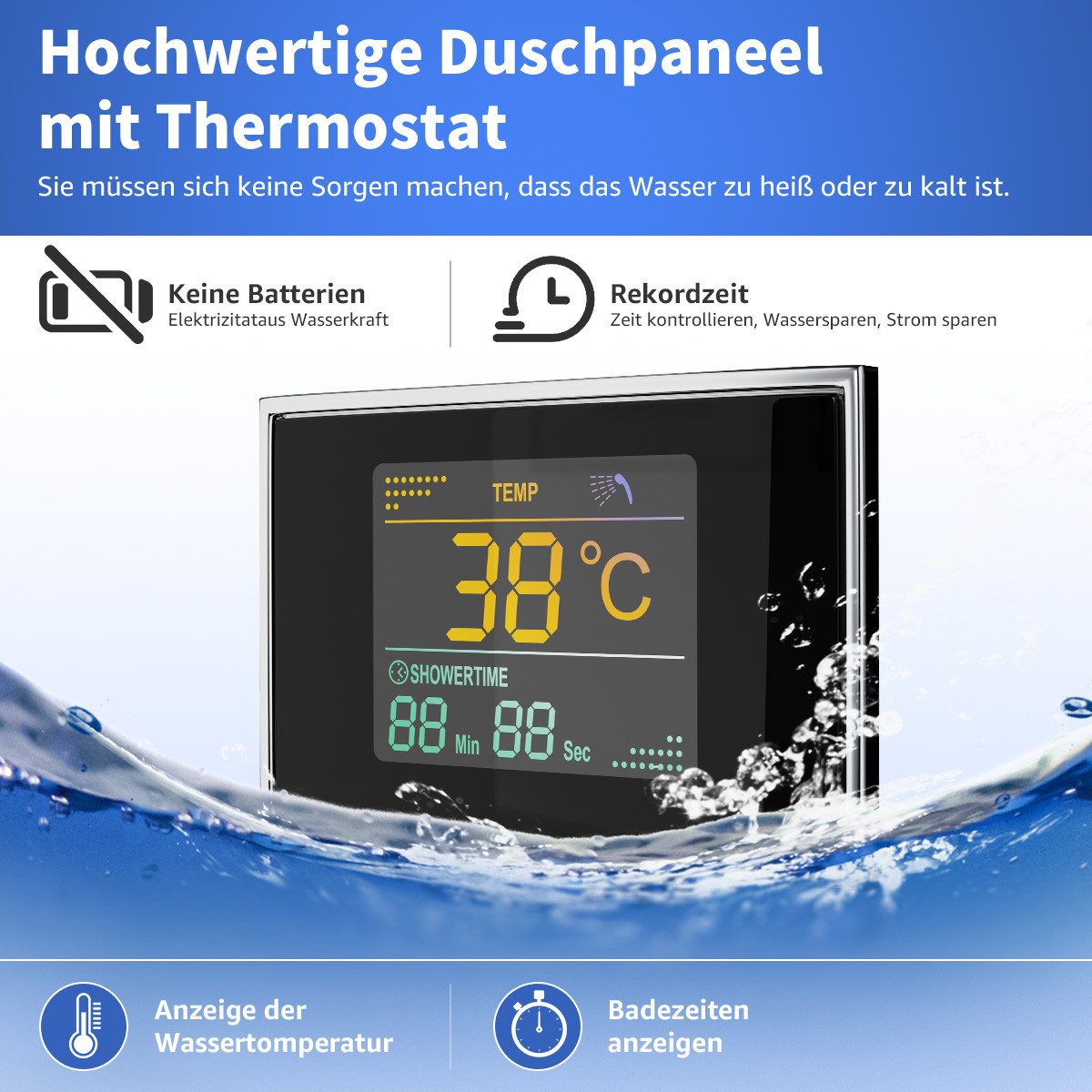 Eumaty Duschsystem Duschpaneel Thermostat Regendusche Dusche Edelstahl mit Armatur, Höhe 117 cm, 6 Strahlart(en), Duschsäule Brausegarnitur Duschset Duschamaturenset Massagedusche