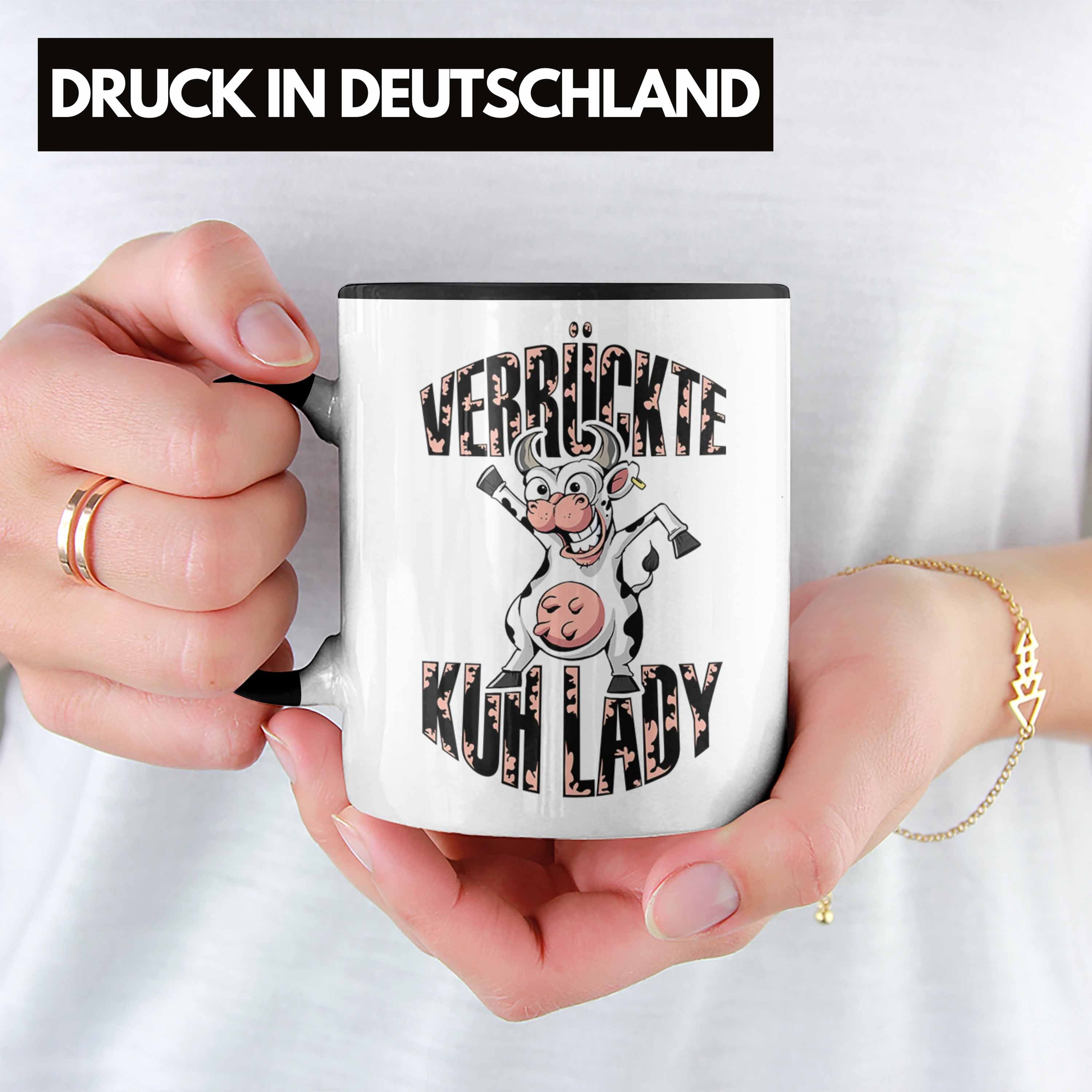 Geschenk "Verrückte Tasse Tasse Lustige Schwarz Trendation Bäuerin Kuhlady" Frauen Bauernhof