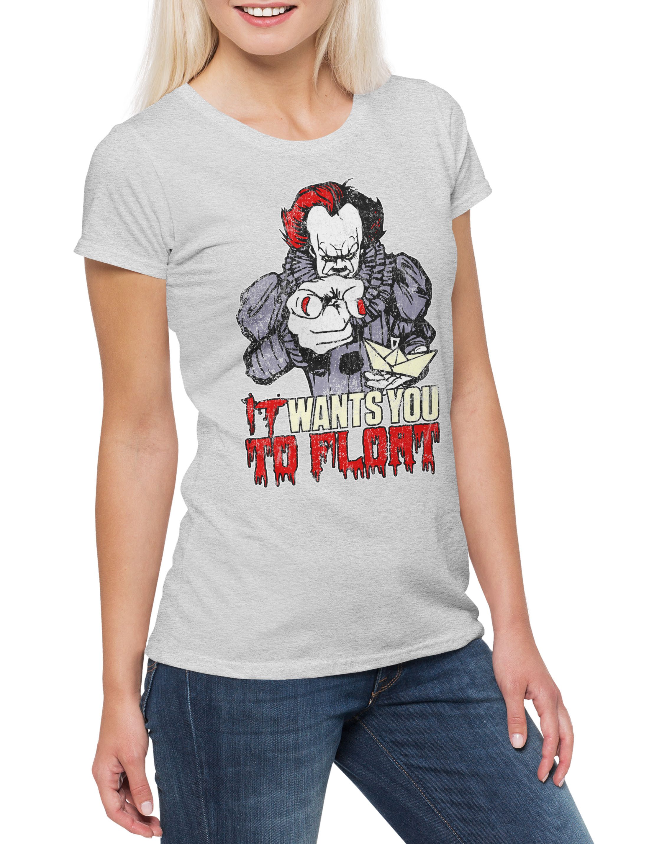 Print-Shirt It Wants You To Float Damen T-Shirt Movie Horror Clown Pennywise