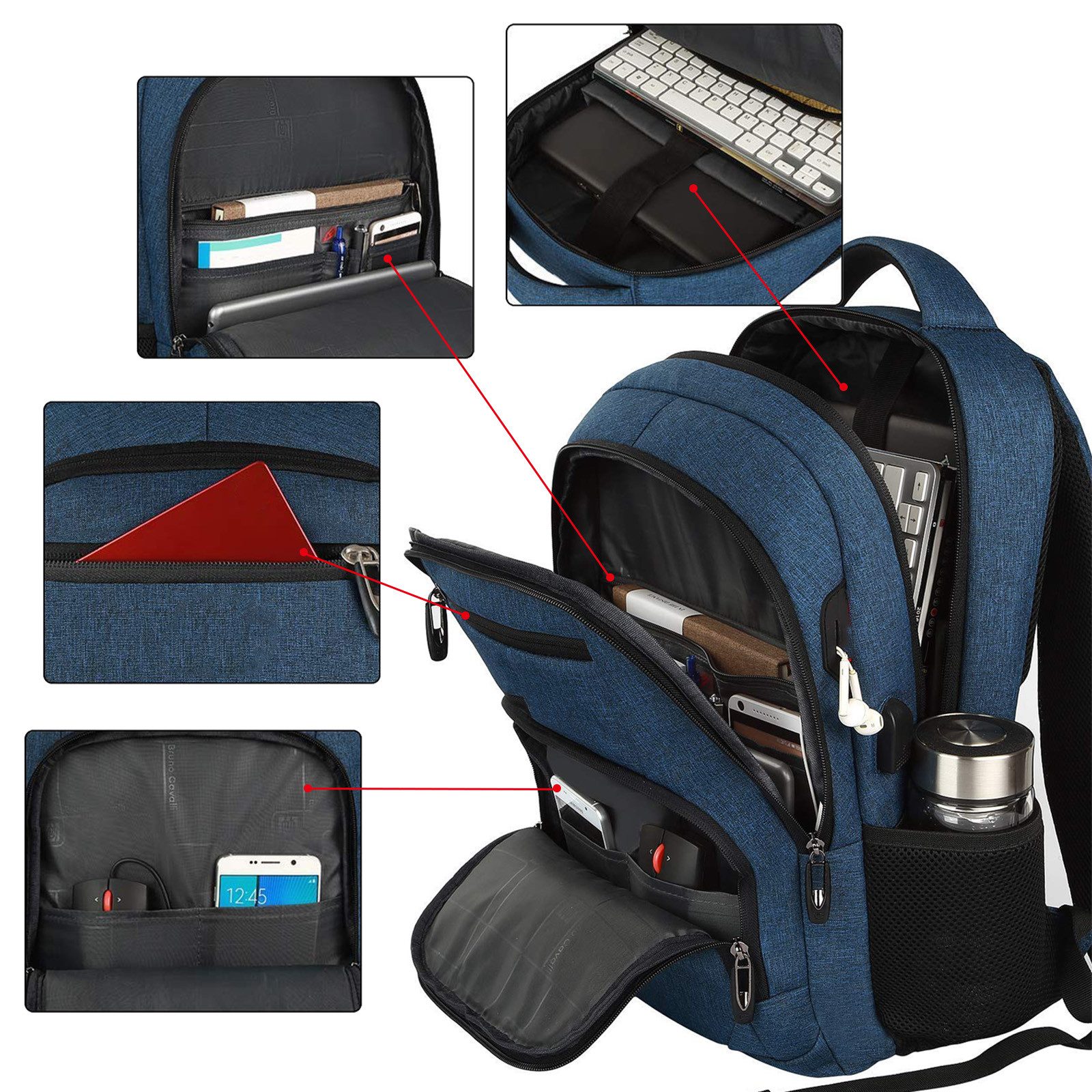 OKWISH Laptoprucksack Laptop Rucksäcke Schulrucksack Wasserbeständig Laptoptasche (Uni Tasche Businessrucksack Sportrucksack, Anti-Diebstahl, Backpack mit Laptopfach, mit USB-Anschluss), Herren Damen Jungen Teenager Arbeit Business Freizeit Reisen