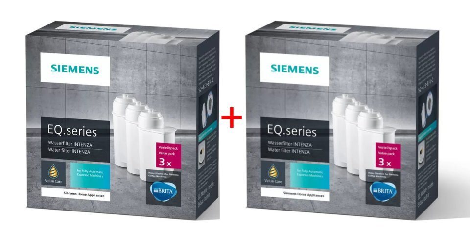 SIEMENS Reinigungskartusche TZ70033, Zubehör für alle Siemens  Kaffeevollautomaten der EQ Reihe: EQ.300, EQ.500, EQ.6, EQ.700, EQ.9 Plus  und Einbauvollautomaten, BRITA Intenza Wasserfilter (2x 3er Pack)