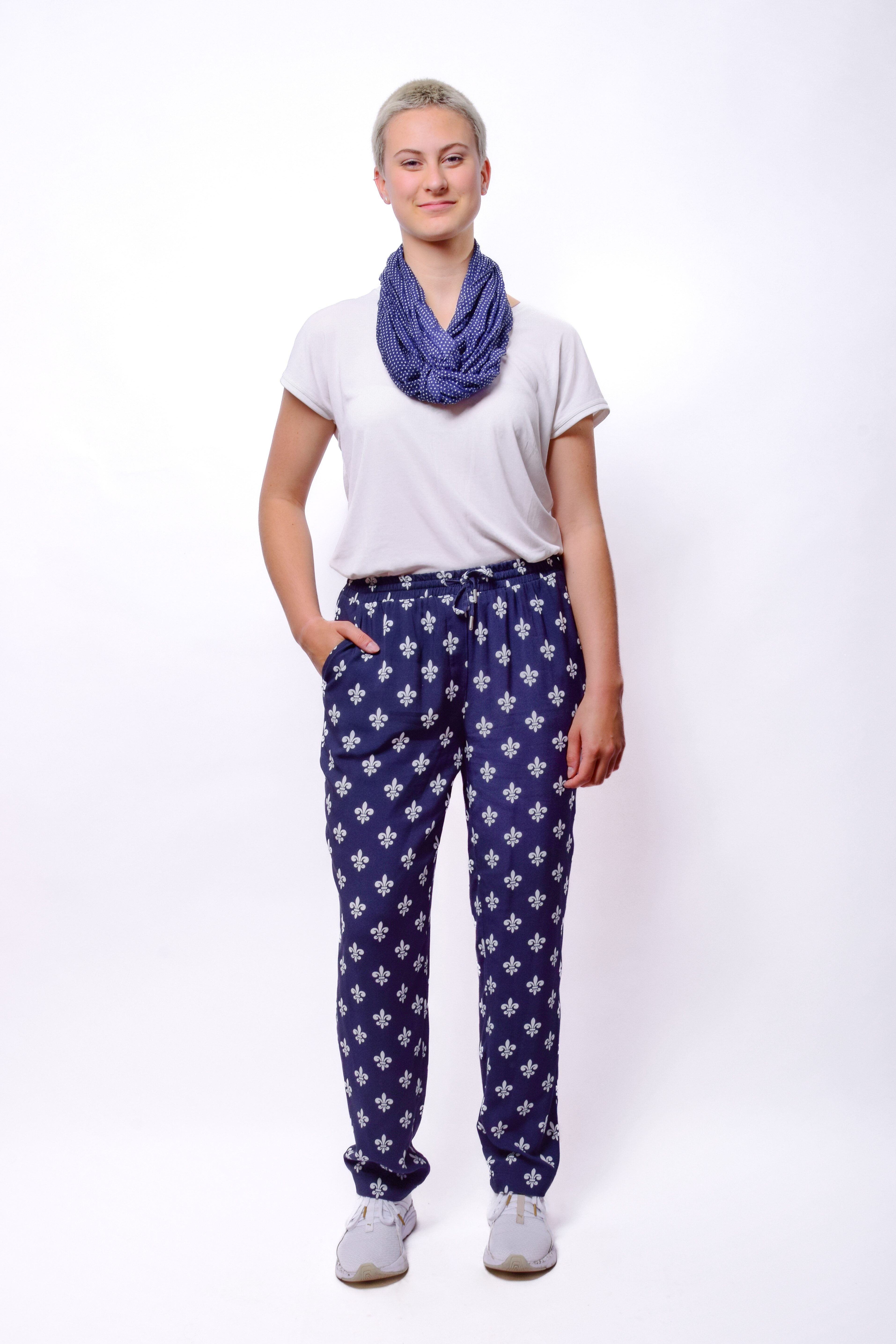 einfach Schön Stoffhose Lilian dunkelblau elastischer Bund mit Tunnelzug günstig online kaufen