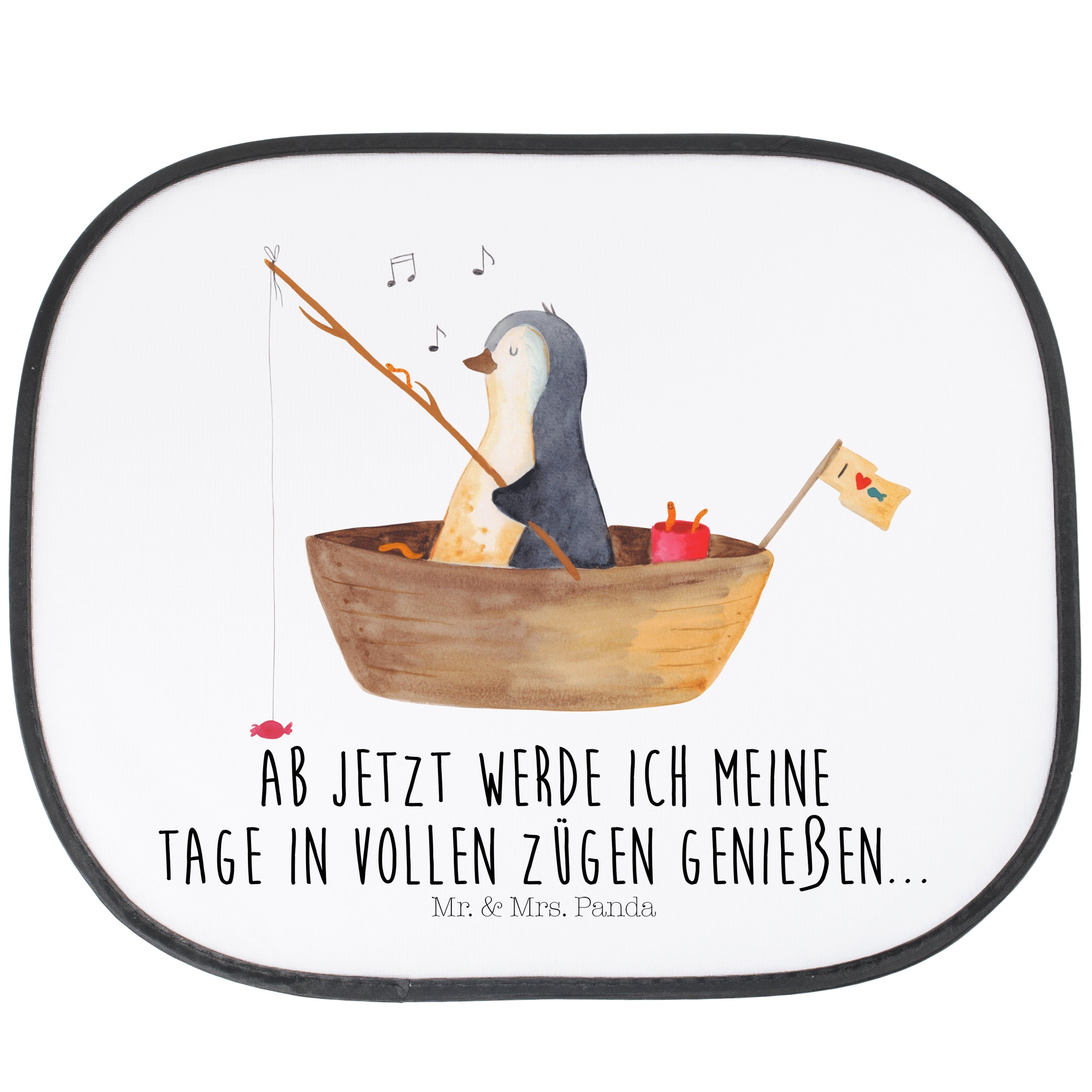 Sonnenschutz Pinguin Angelboot - Weiß - Geschenk, Lebenslust, Angeln, Sonne Auto, Mr. & Mrs. Panda, Seidenmatt | Fensterfolien