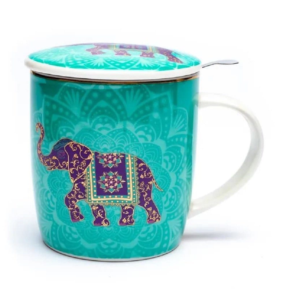 yogabox Tasse Set Teetasse indischer Elephant, Bone China-Porzellan