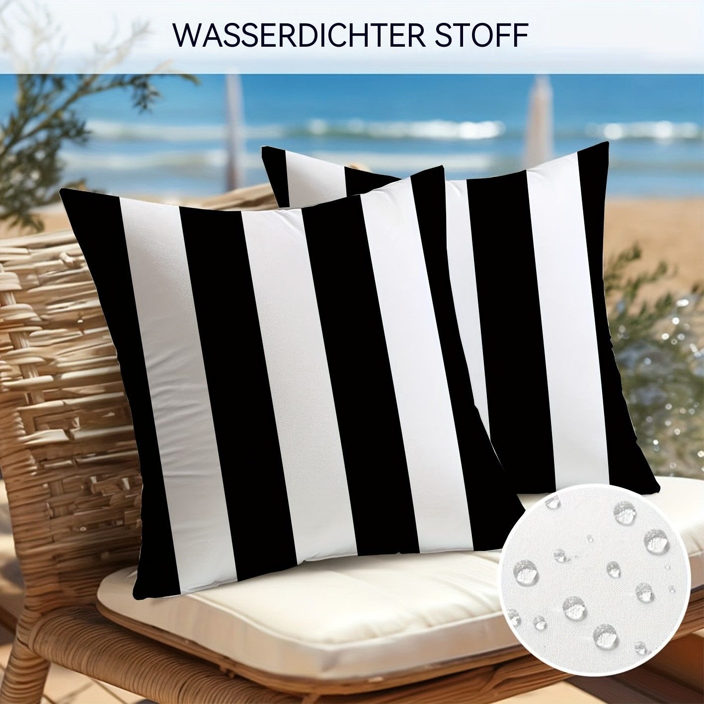Agger Kissenbezüge Dekorativer,wasserfester Kissenbezug für den Außenbereich (gestreift), 2er-Set (45 x 45 cm)–Geeignet für Terrassen, Zelte, Balkone und Sofas – Bild 4 von 5