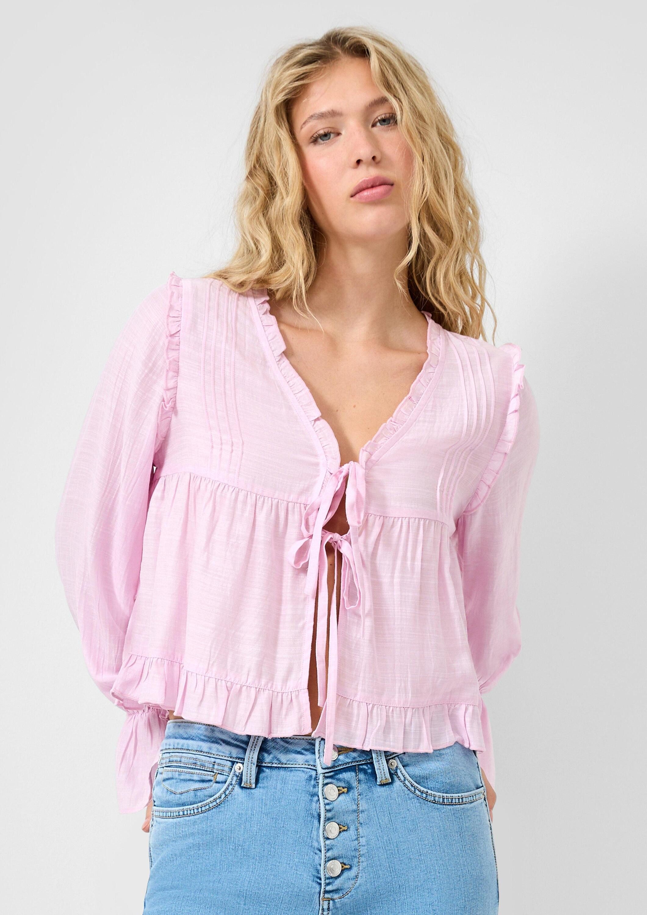QS Langarmbluse Bluse Rüschenbluse