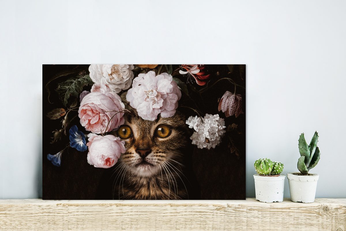 MuchoWow Metallbild Katze - Blumen - günstig online kaufen