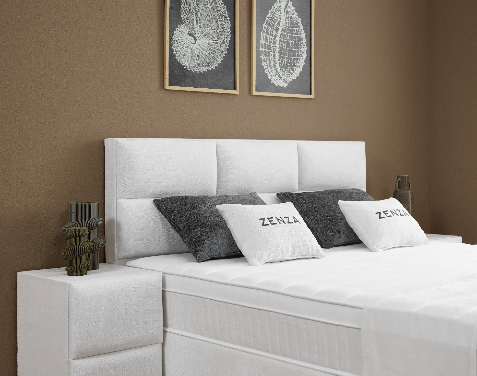 abc bedding Boxspringbett ZENZA Voll-orthopädisches Luxusbett in stilvollem Stoff in Creme (3, inkl. Matratze & Topper), Inkl. Matratze mit integriertem Topper – Bild 5 von 5