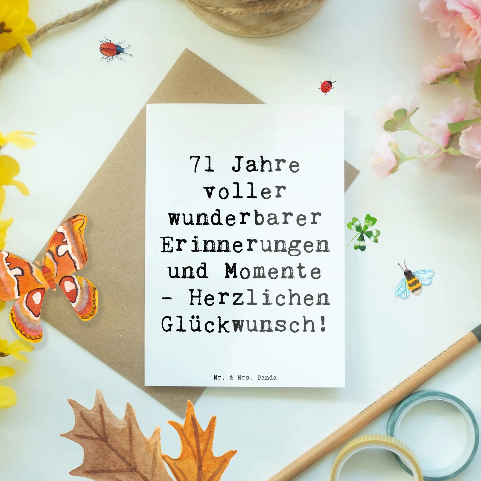Thumbnail - Mr. & Mrs. Panda Grußkarte Spruch 71. Geburtstag Erinnerungen - Weiß - Geschenk, unvergessliche, Edler Umschlag