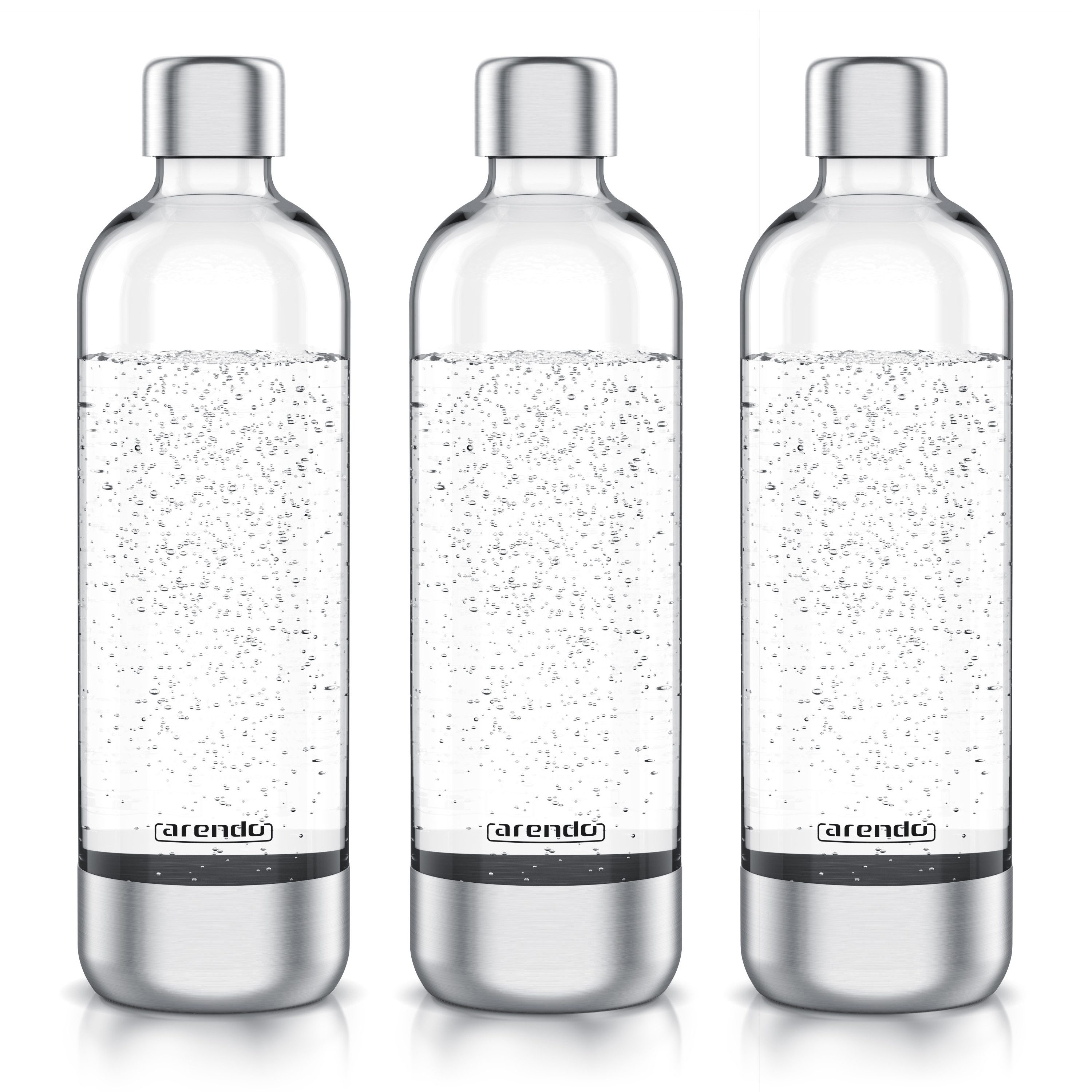 Arendo Водяной барботер Flasche Ersatzflasche für Arendo Водяной барботер, 1 L, max. 900 ml zum Sprudeln, (3-tlg), Edelstahl + PET, Kunststoff Sprudel Flasche mit 1000 ml Füllmenge