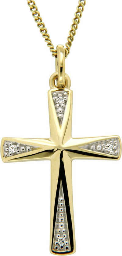 Firetti Kreuzanhänger Schmuck Geschenk Gold 333 Halsschmuck Anhänger für Halskette Kreuz, mit Brillanten