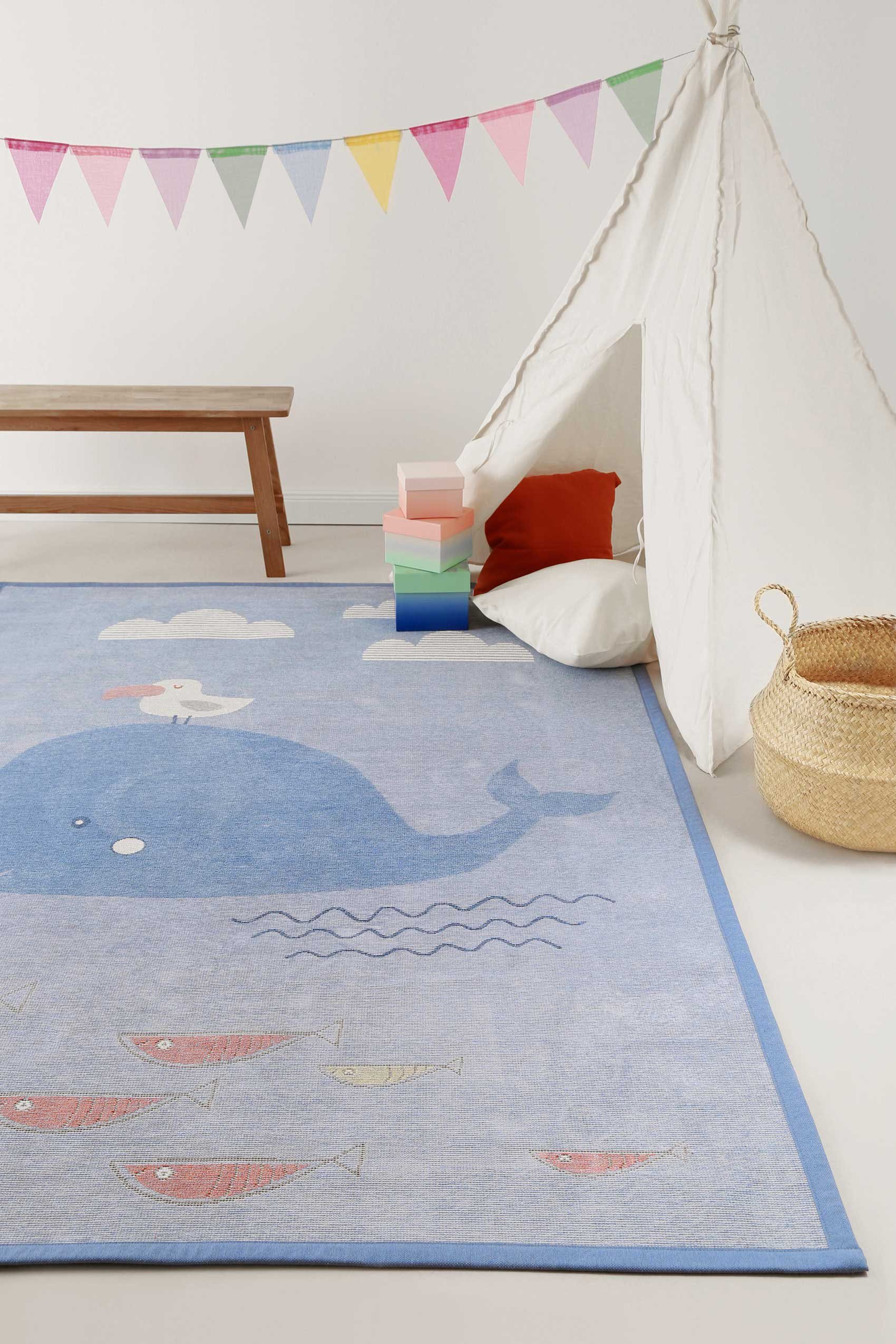 Esprit Kinderteppich Whale Buddy ESP-005, rechteckig, Höhe: 10 mm, Wendeteppich, Tiermotiv oder Sternenhimmel, Kinderzimmer