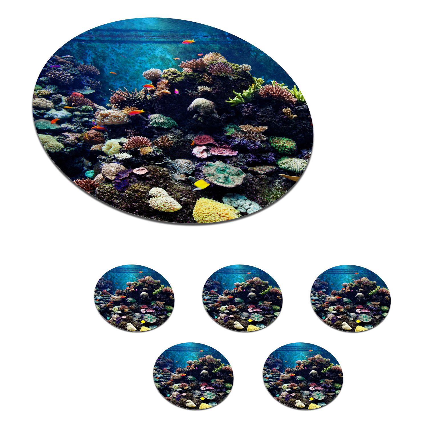 MuchoWow Glasuntersetzer Aquarium mit tropischen Fischen und Korallen, Zubehör für Gläser, 6-tlg., Getränkeuntersetzer, Tassenuntersetzer, Korkuntersetzer, Tasse, Becher