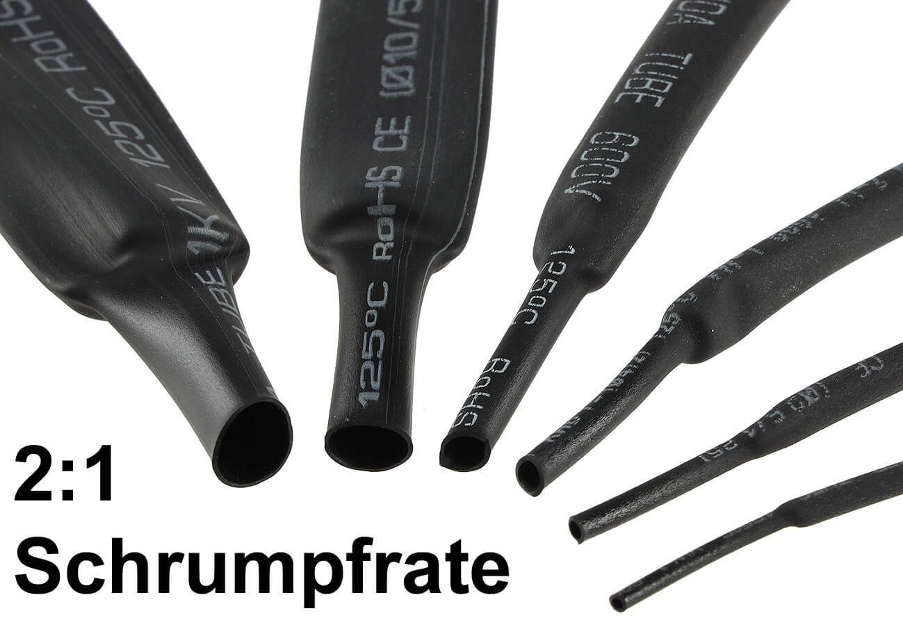 ChiliTec Wärmeschrumpfschlauch 200 teiliges Schrumpfschlauch Set 2:1 schwarz rot Sortiment lose