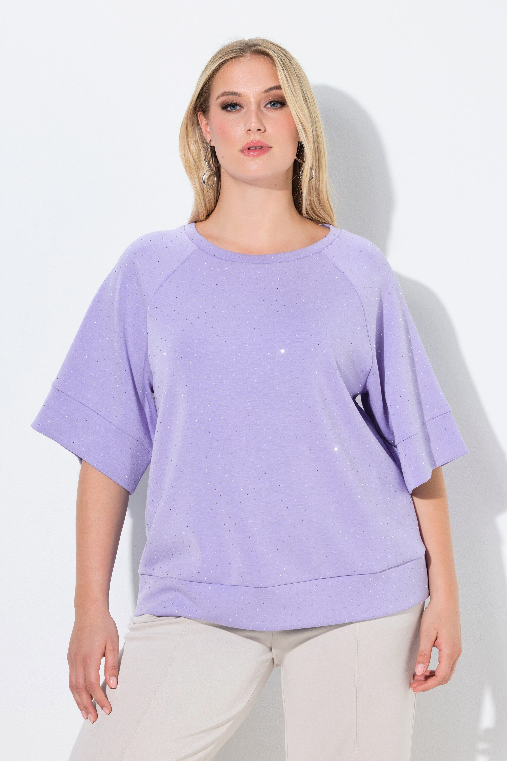 Ulla Popken Sweatshirt Sweatshirt Ziersteine Rundhals Halbarm Modalmix günstig online kaufen