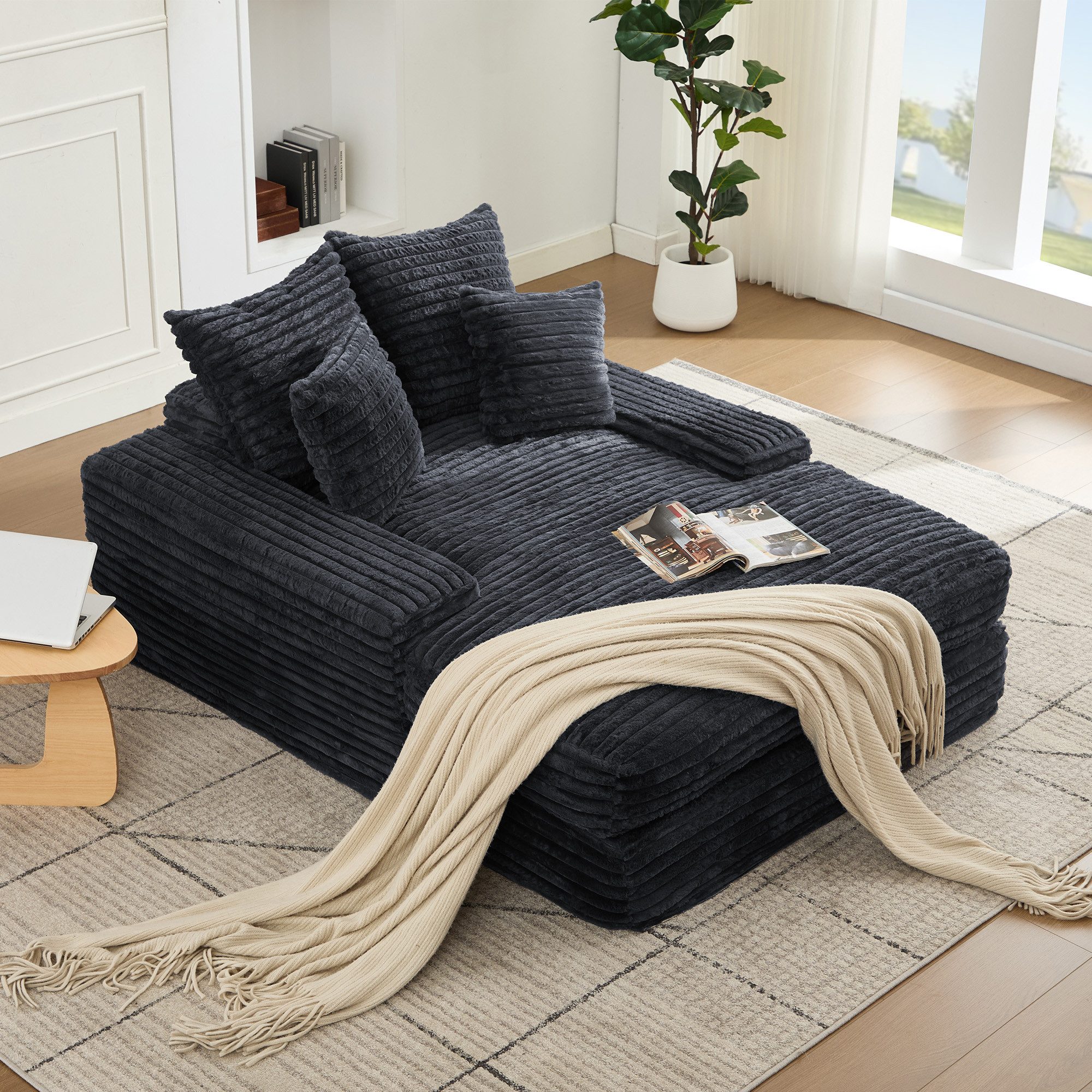 Odikalo Schlafsofa Loungesofa Sofas wohnzimmer Schlafcouch Tagesbett mit Schlaffunktion, Luxus Cord Sofa modernes Design 4 Kissen ultraweiches & multifunktionales Schlafsofa ohne Montage sofort nutzbar als Sofa oder Bett platzsparend für Wohnzimmer Apartm